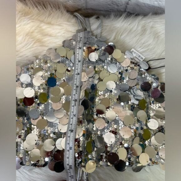 Micas silver sequins backless halter top Size Small New! - Picture 10 of 11